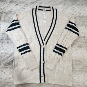 Victoria's Secret PINK White and Green Oversized Cable Sweater Cardigan Size XS